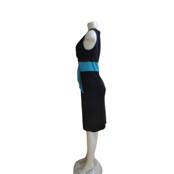 Kay Unger Black & Teal Polyester Rayon Silk Formal Evening Dress Size 8 - Picture 4 of 7